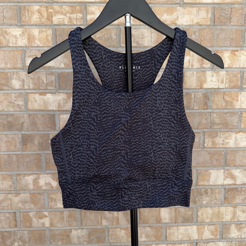 ALLFENIX Sports Bra Large Black Gray Abstract Animal Print Racerback Back Cutout